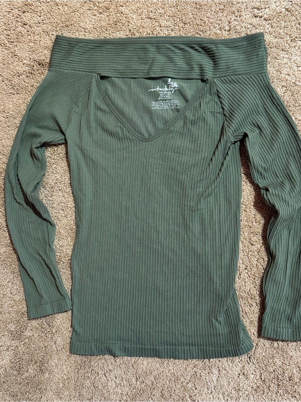 Free People Olive Cutout Off Shoulder Top XS/S